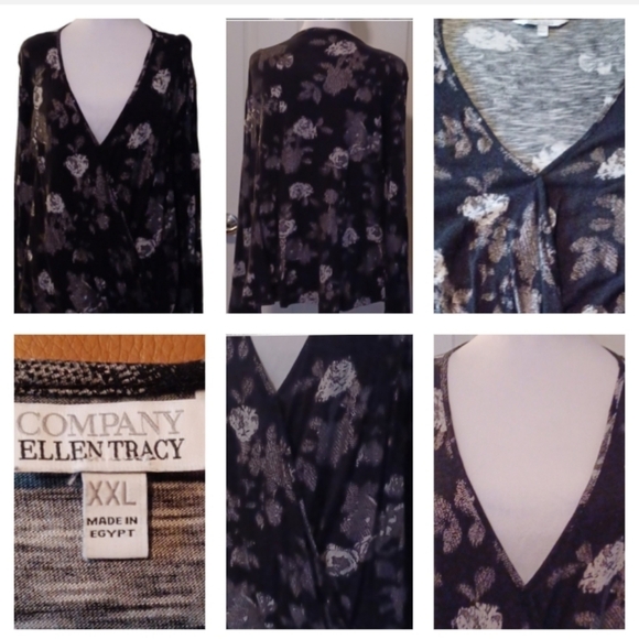 💙🌺Ellen Tracy Black and White Knit Top - Picture 1 of 11